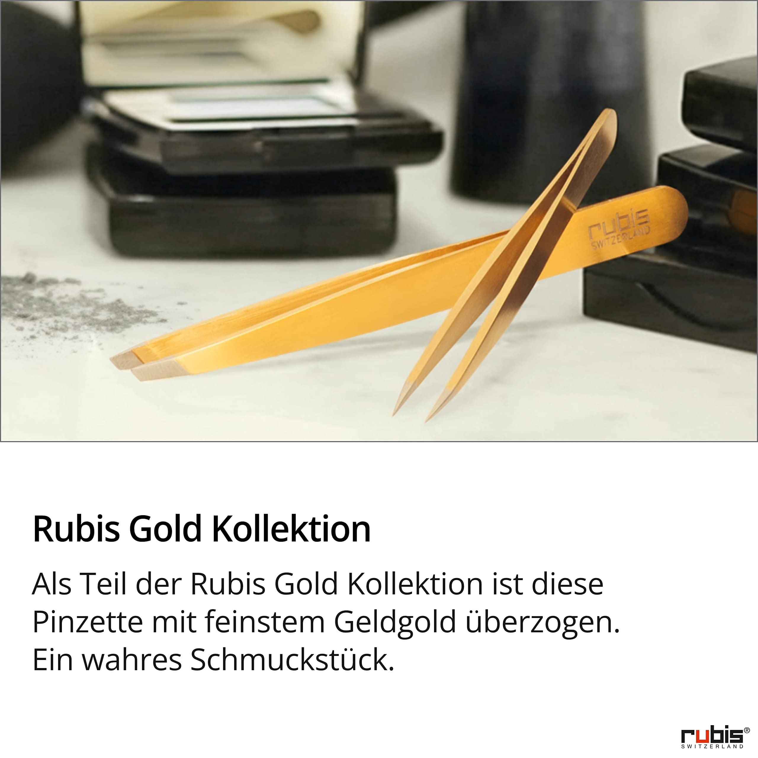 Rubis Splitterpinzette - Vergoldete Pinzette für Splitter und eingewachsene Haare - Spitzpinzette (Gold)