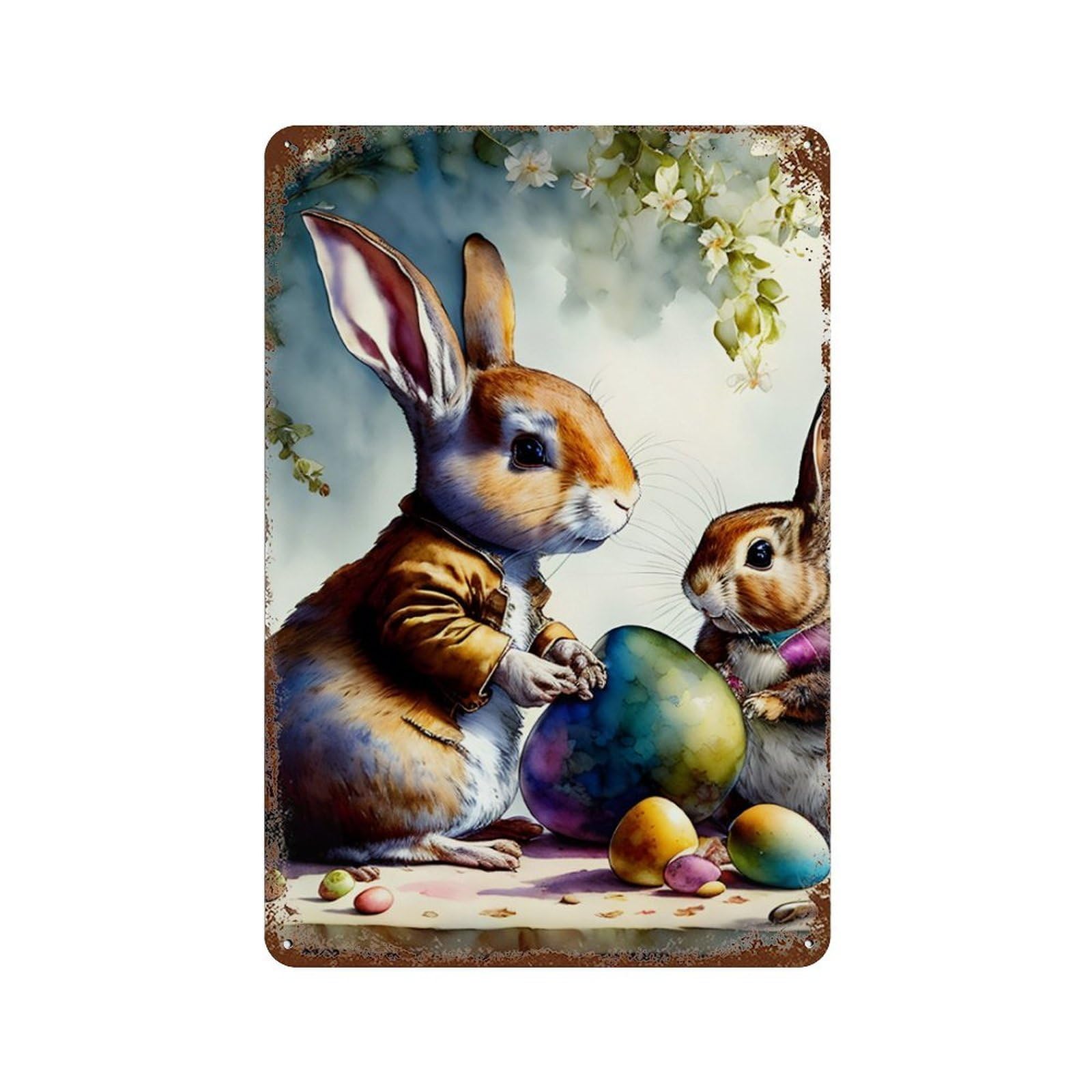 Retro Metal Sign with Easter Bunny with Eggs-4 Design 11.8"x7.9", for Shed, Workshop And Garage Wall Decor, Old School Wall Decor