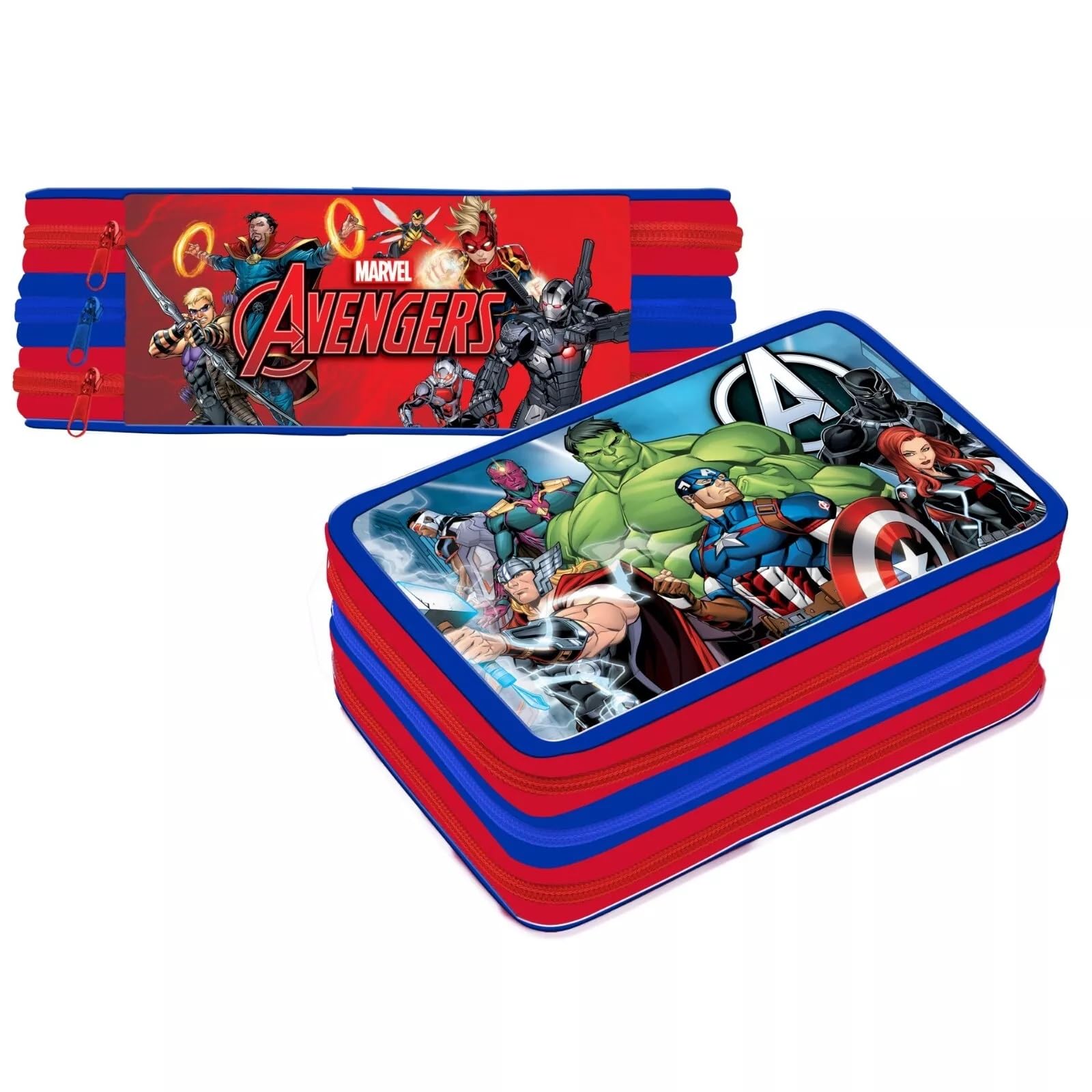 NMB Fashions Marvel Avengers 3 Tier Large Pencil Case Multi Compartment School Supplies Stationery Colouring Pens Pencils Sets, School & Home.