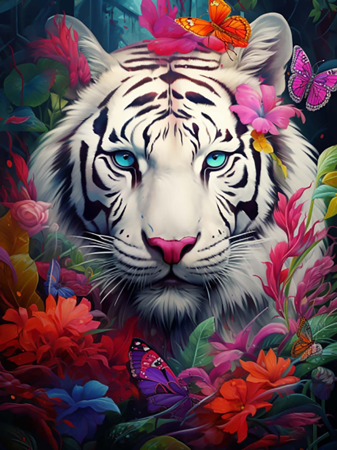 Reofrey DIY Diamond Art Kits for Adults Tiger, Animal Full Drill Round Rhinestone Diamond Painting Kits, Cross Stitch Embroidery Canvas for Crafts