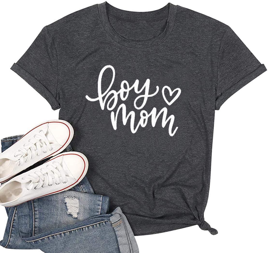 LUBERLINBoy Mom Tee Shirt for Women Short Sleeve Letter Printed Graphic Mom Gifts Tee Shirts