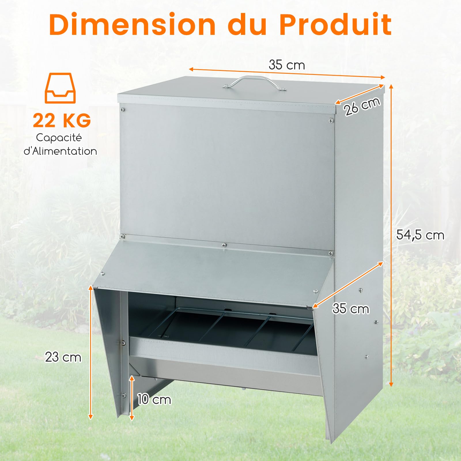 COSTWAY Mangeoire Poules XXL Anti Nuisible 22 kg, Fixation Murale/Sol, Métal Galvanisé, Mangeoire Poule Automatique pour Canards Oies Faisans Dindes, Ideal Microfermes et Élevages Familiaux