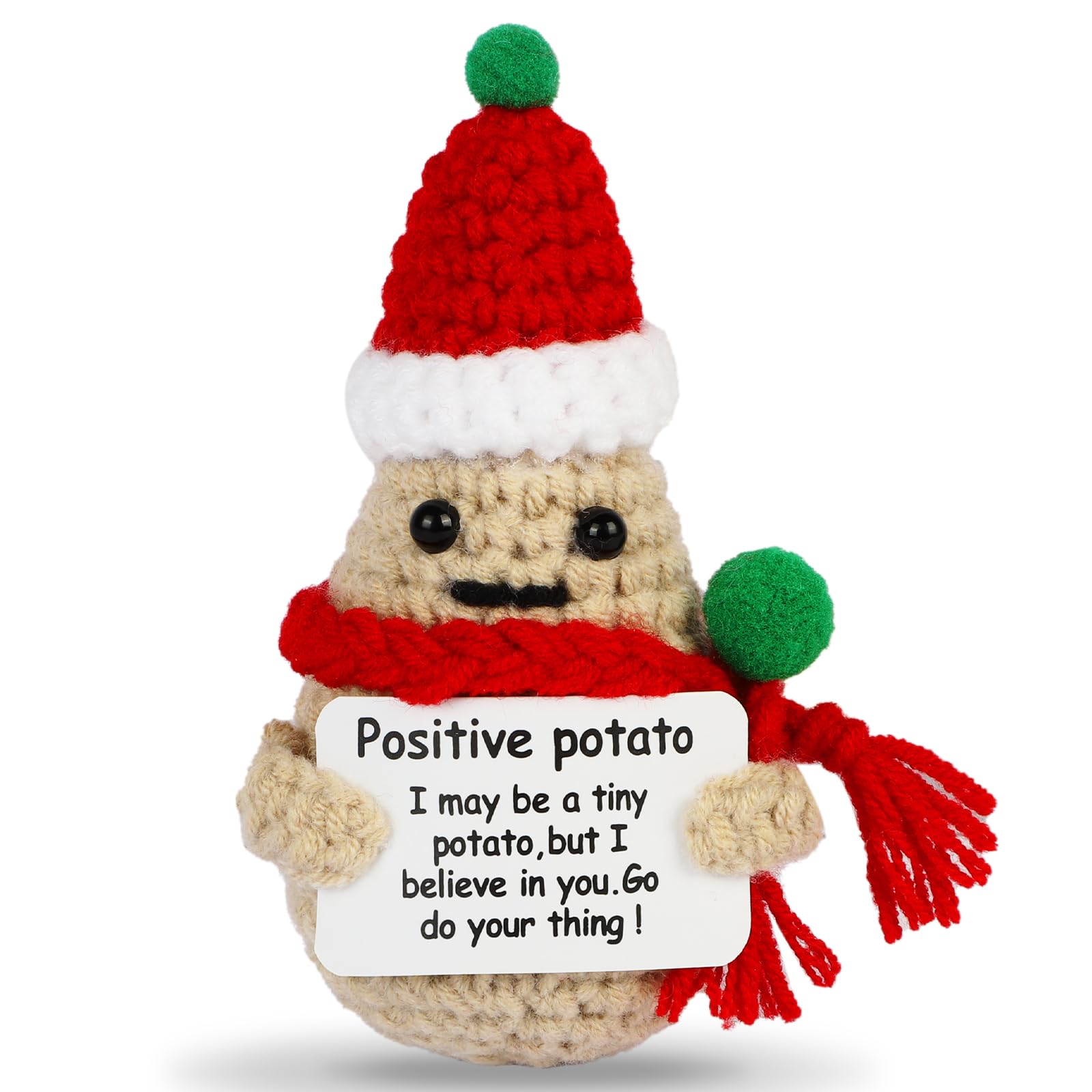 Mini Funny Potato, 3 inch Knitted Wool Doll with Card for Cheer Up Gifts and Party Decorations, Cute Wool Potato Crochet Doll for Birthday Gifts (Christmas Potato)