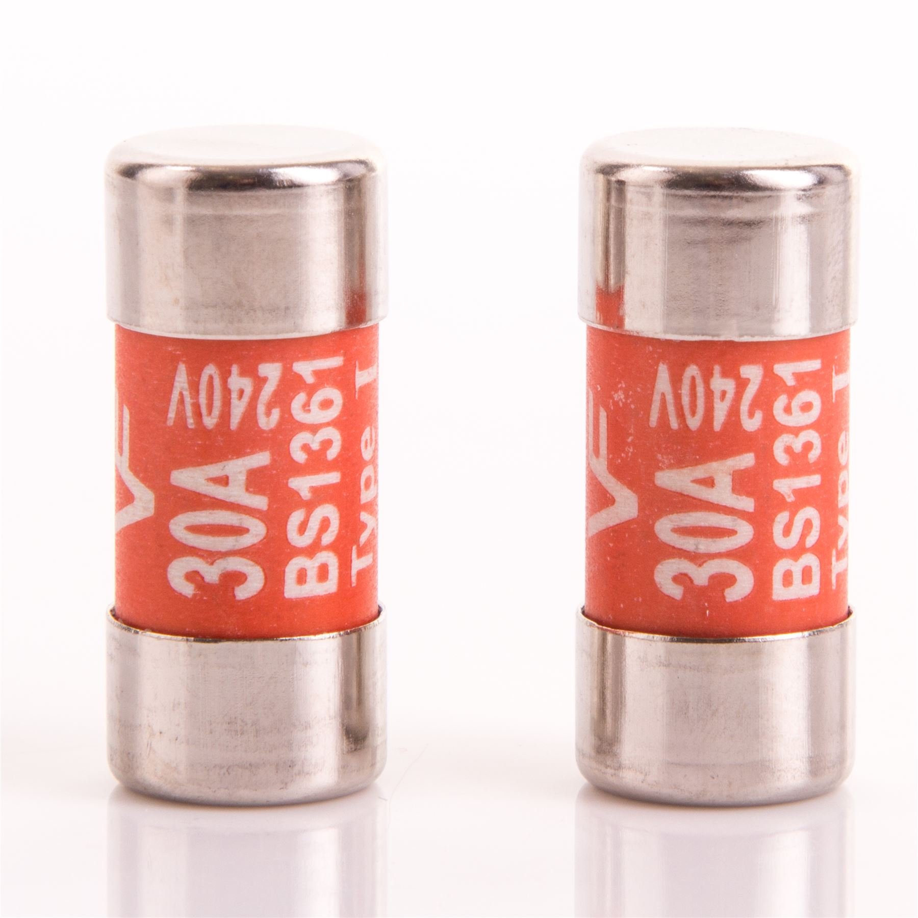 White Hinge 2X Replacement 30 Amp Through-Hole Mount Fuse, 240V, Ceramic, Copper