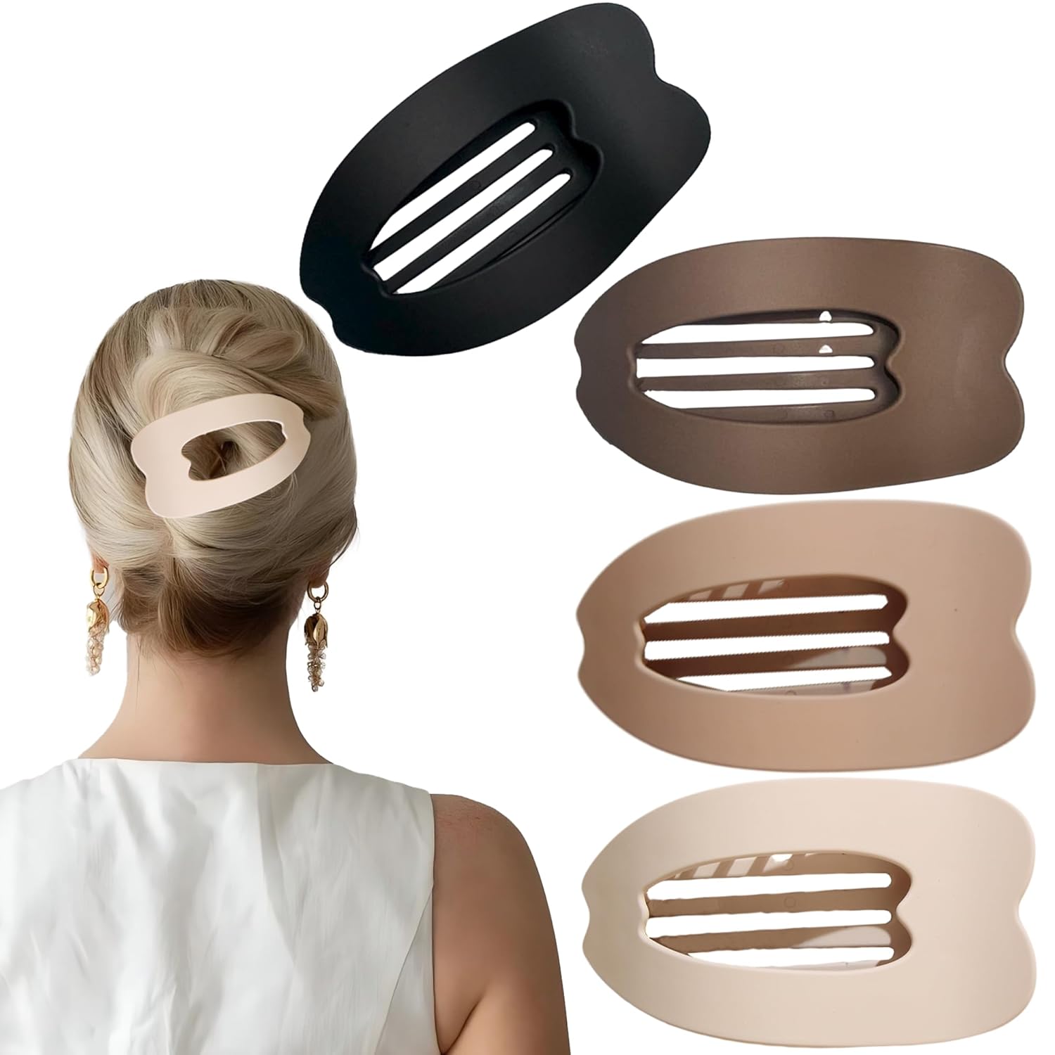 Flat Hair Clips for Women,4PCS Flat Hair Claw Clips for Women Large Matte No-Slip Hair Clip Duckbill Hair Clips for Thick and Thin Hair Strong Styling Hold Accessory (Matte neutral color)