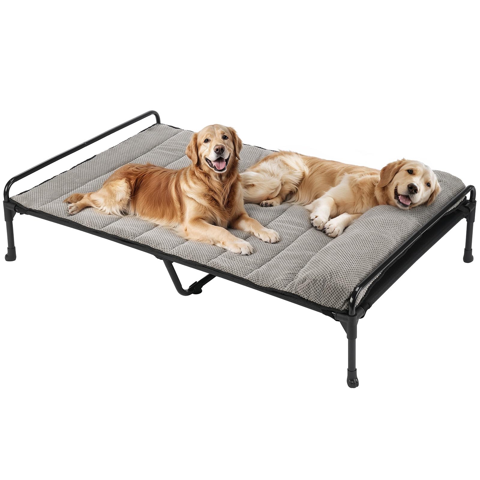 Veehoo Elevated Raised Dog Bed Removable Padded Bolster-Cooling Outdoor Indoor Dog Cot Bed with Railing for Large Sized