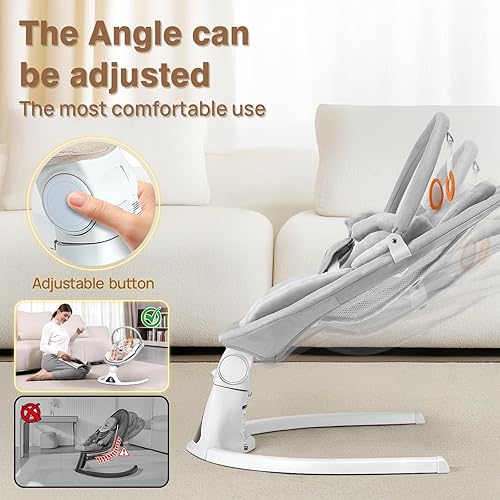 Miniatura 4 de Columpios para bebé, columpio infantil con control remoto, 5 velocidades ajustables, almohadilla de asiento lavable a máquina, arnés de 5 puntos,