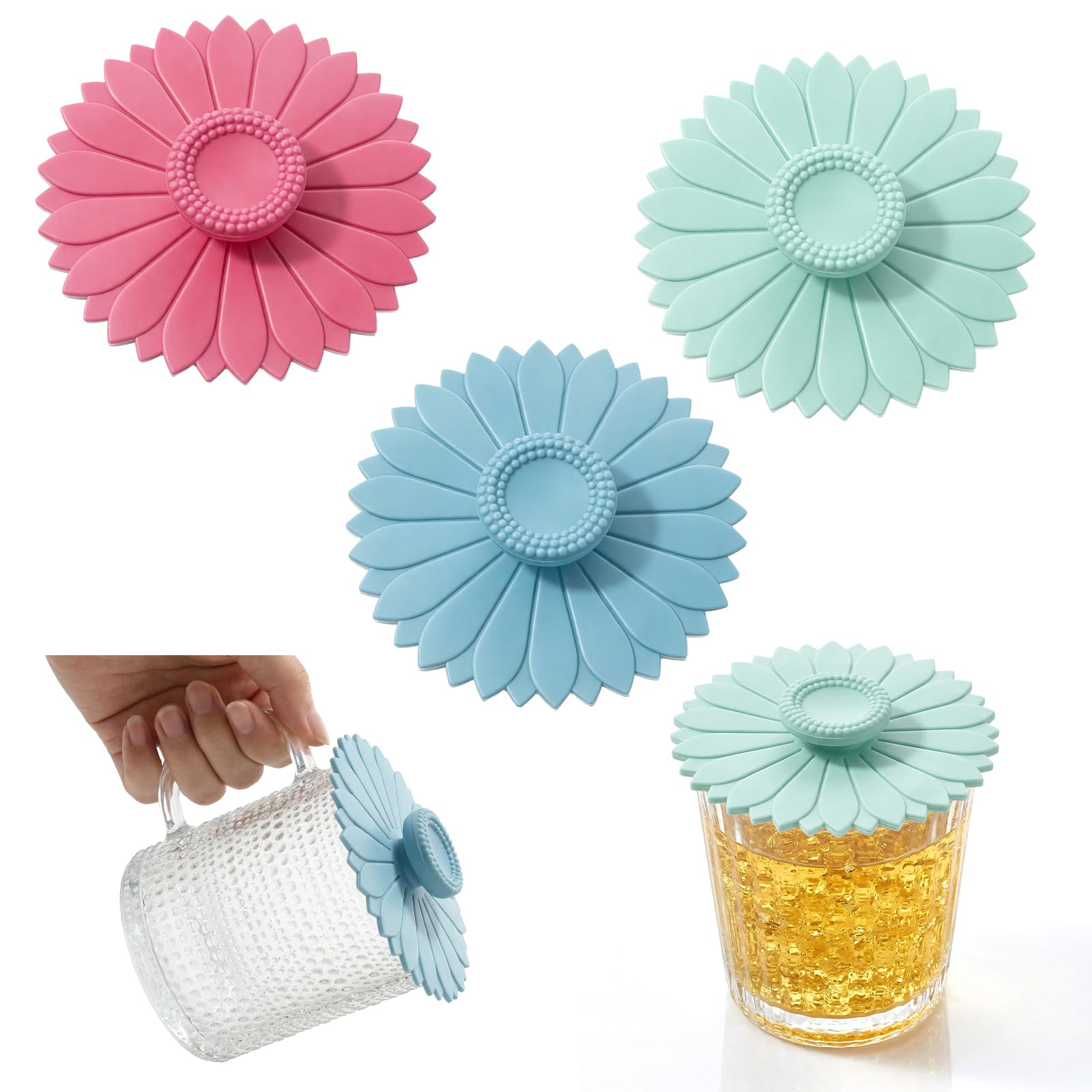 3 Pcs Sunflower Drink Cover, Silicone Lids for Cups Reusable Cup Covers,