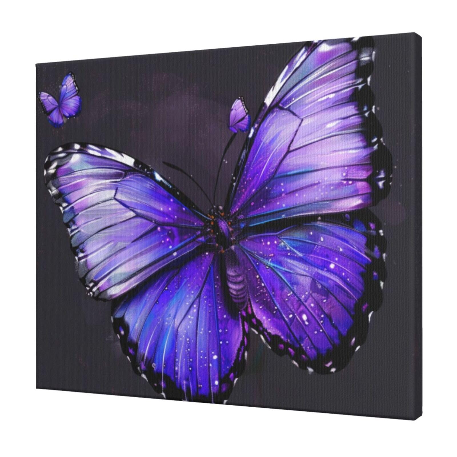 YKLJG Purple Butterflys Printed Wall Art Canvas Prints 60x50 CM Wooden Framed Picture Painting Artwork for Bedroom Kitchen Home Office Decor