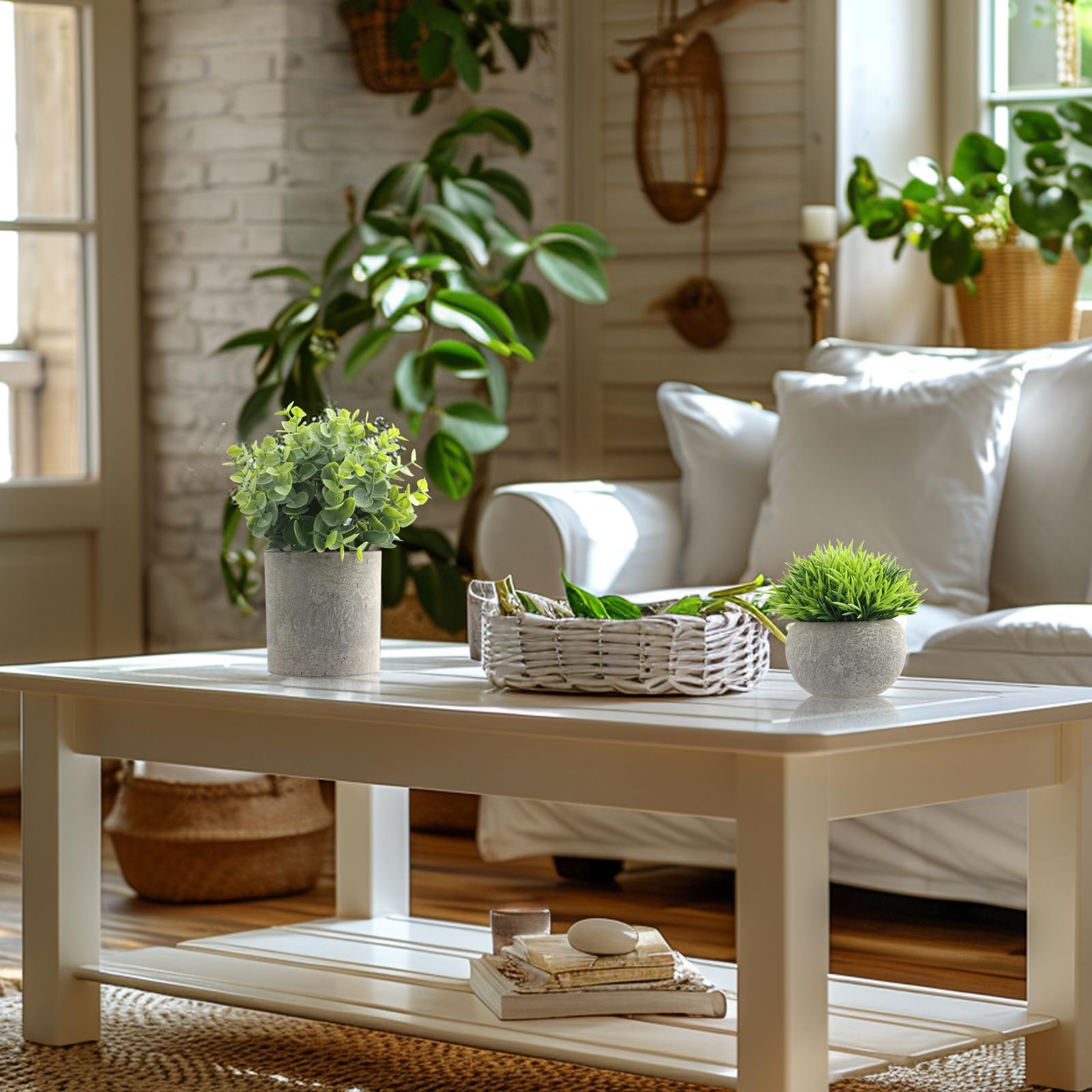 4 Pezzi Mini Piante Artificiali in Vaso, Pianta Finta da Interno, Piccolo Piante Artificiali per Ufficio Bagno Davanzale Soggiorno Balcone Decorazione