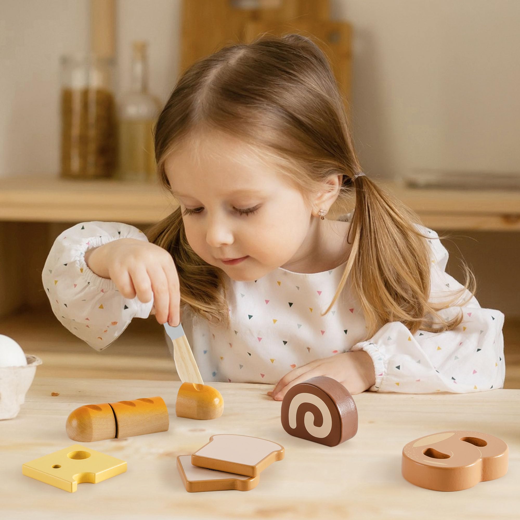 ROBOTIME Montessori - set da taglio in legno per bambini, da giardino e cucina, con accessori in legno, giocattoli per bambini (set di cottura)