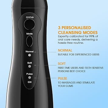 Hangsun Water Flossers for Teeth Cordless Rechargeable Dental Oral Irrigator Water Jet for Teeth Braces Care with 8 Jet Tips for Travel and Home Use (Black)