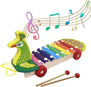 HIUOUIH Xylophone Children's Xylophone Glockenspiel Wooden with 8 Tones Xylophone Colourful Wooden Instruments with 2 Beaters Musical Instruments for Children from 1 Year
