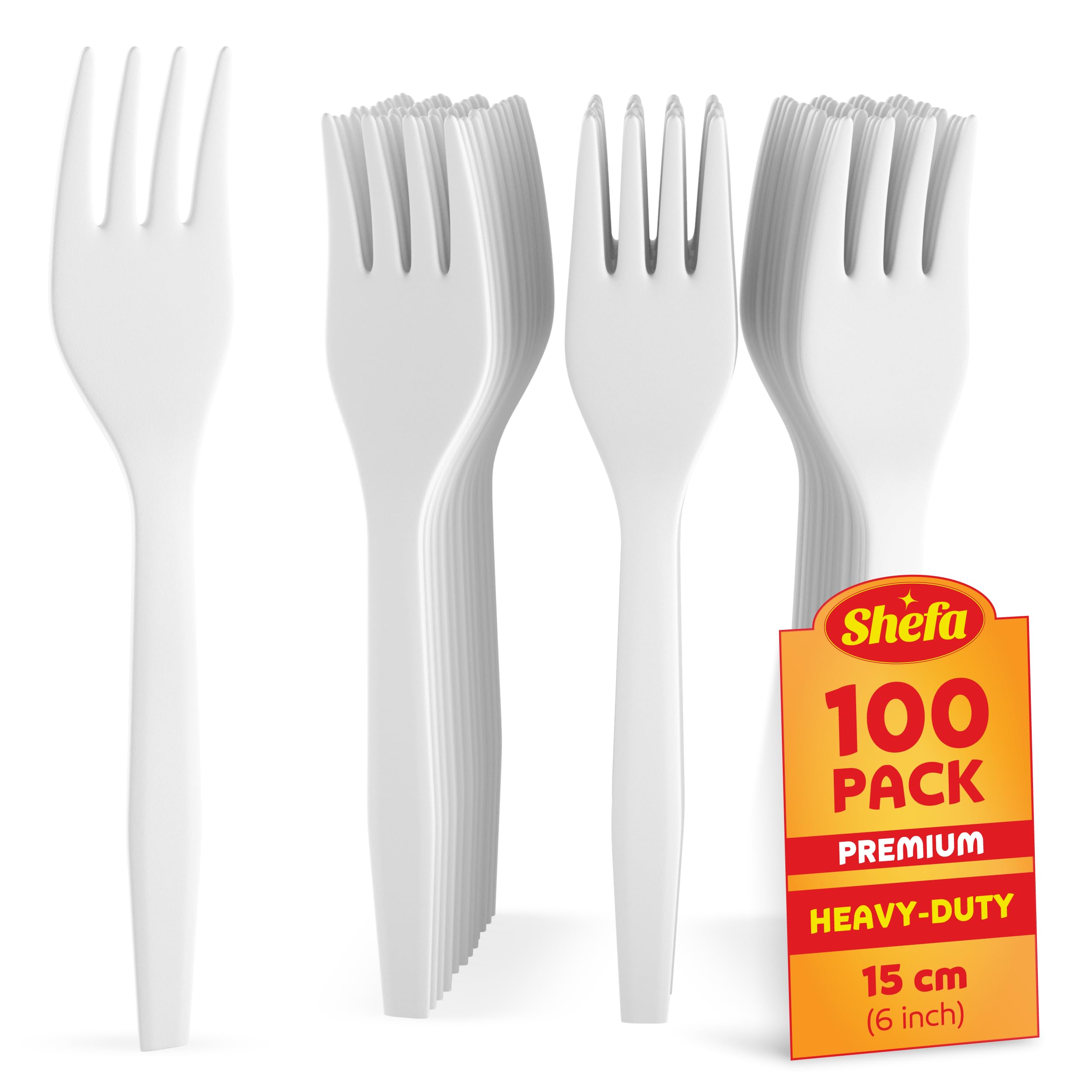 100, Premium White Forks, Heavy Duty Forks, Microwave-Safe Tablefork, 6" Long for Birthday, Parties, Camping, Catering and Wedding Cutlery Set