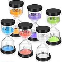 ConowaDirect 6-Pack Colorful Hourglass Sand Timers: 1/3/5/10/15/30 Min Visual Timers for Kids Classroom Kitchen Games with Protective Covers