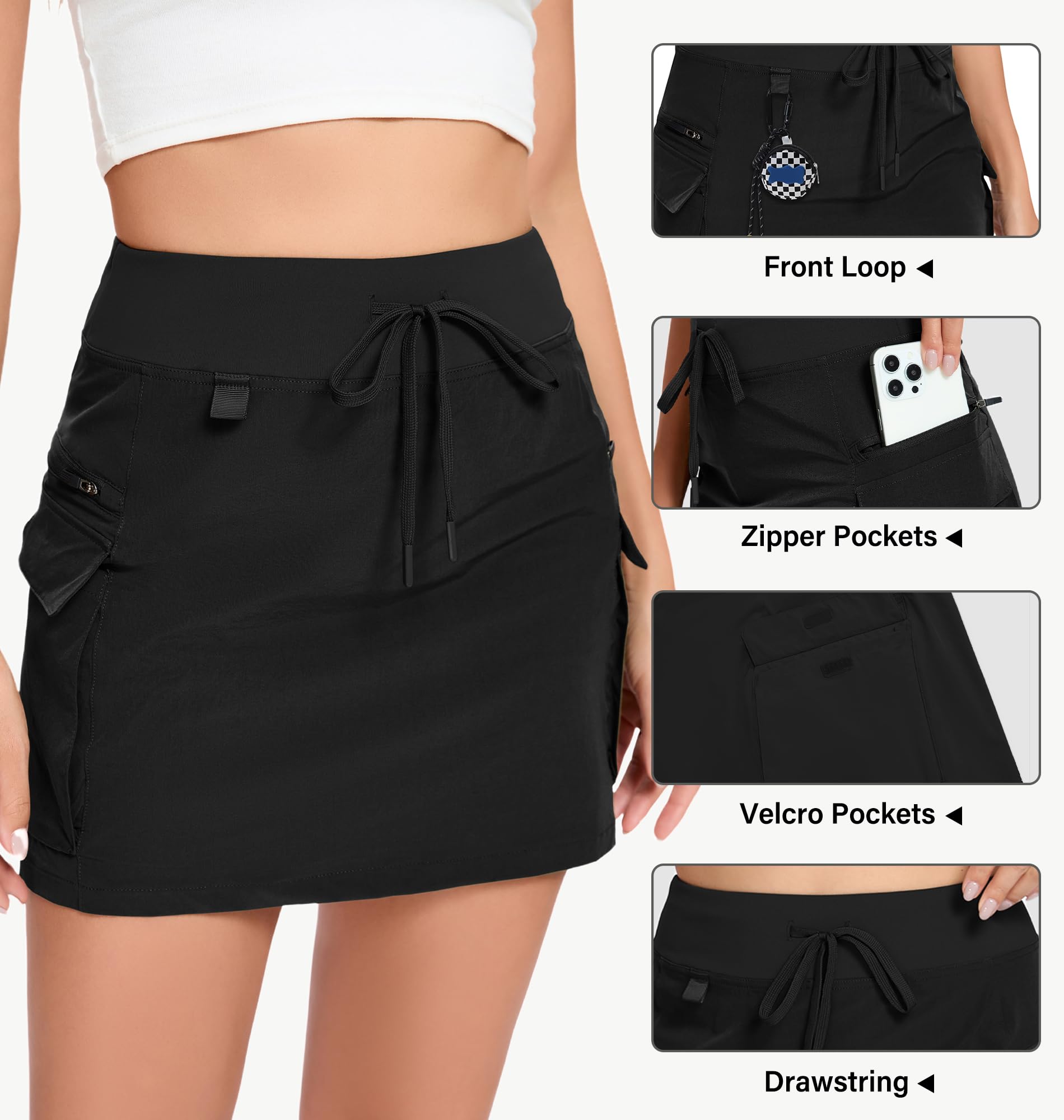 Jhsnjnr Faldas cargo para mujer, minifalda deportiva para senderismo, con bolsillos con cremallera, cintura alta, pantalones deportivos de golf