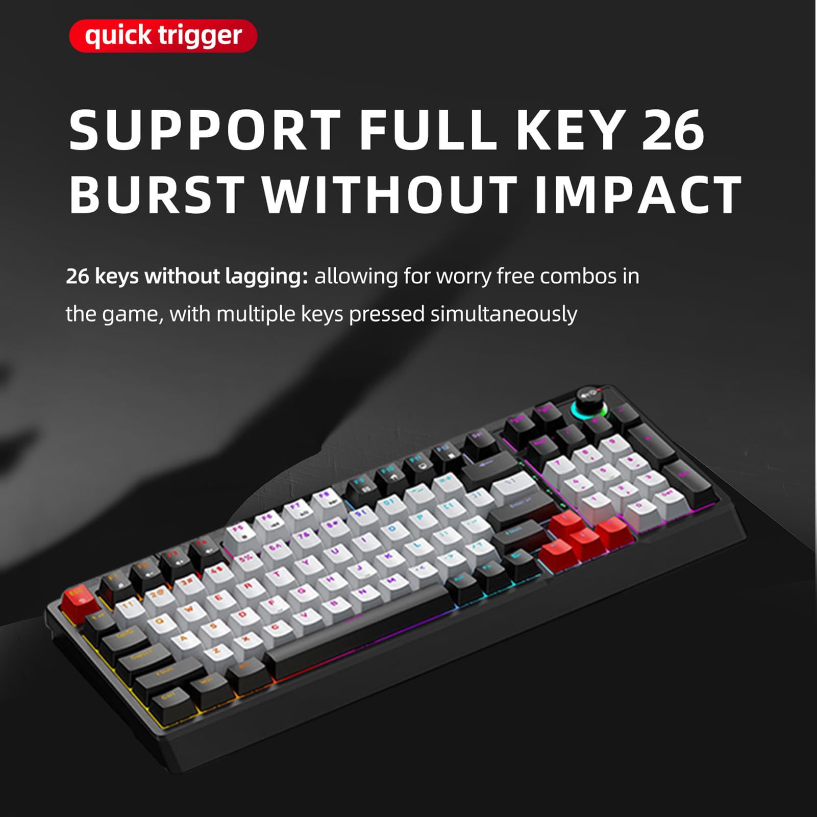 Luocute Klawiatura Mechaniczna T WOLF T50 RGB, 98 Klawiszy z możliwością Wymiany Podczas Pracy, Niebieski Przełącznik z Dynamicznym Oświetleniem i Pokrętłem, do Pisania na Komputerze (Czarny Szary