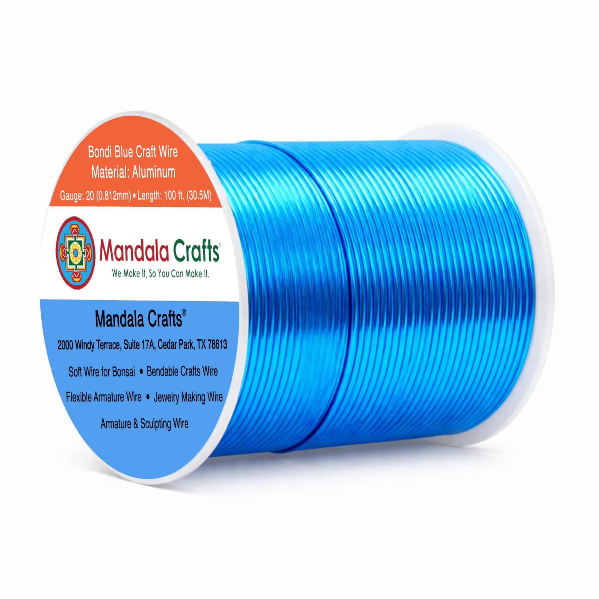 Mandala Crafts 20 Gauge Bondi Blue Anodized Aluminum Craft Wire, 100 FT
