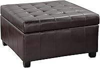 Christopher Knight Home Alexandria Bonded Leather Storage Ottoman, Tufted Lid, Marbled Brown 31x31x18.6"