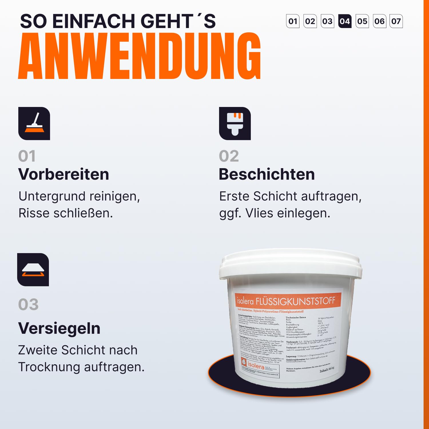 isolera Flüssigkunststoff – Elastischer Hybrid-Polyurethan zur Abdichtung innen & außen, wasserdicht, UV- & witterungsbeständig, keine Grundierung nötig, grau, 15kg, Made in Germany