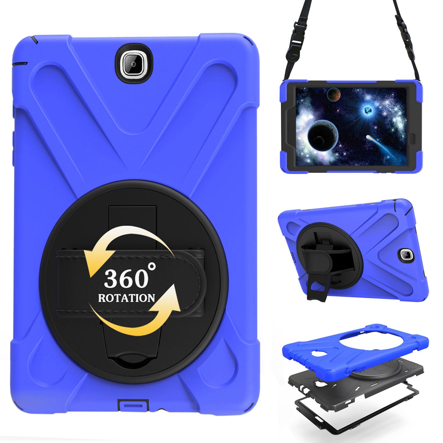 Case for Samsung Galaxy Tab A 9.7 2015 (SM-T550/T555/P550/P555),Portable Heavy Duty Dropproof Protective Cover Case with 360 Rotating Stand,Handle &