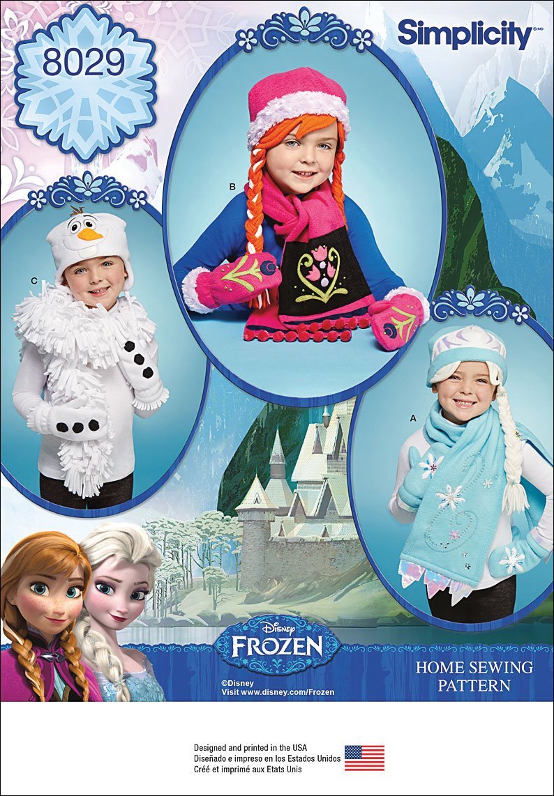 Patron de couture accessoires d'hiver Disney Frozen Simplicity 8029 patron papier bonnet écharpe
