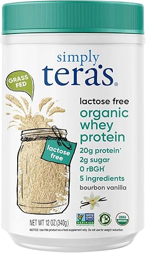 Simply tera's - Proteína de suero de leche orgánica sin lactosa en polvo sabor a vainilla Bourbon