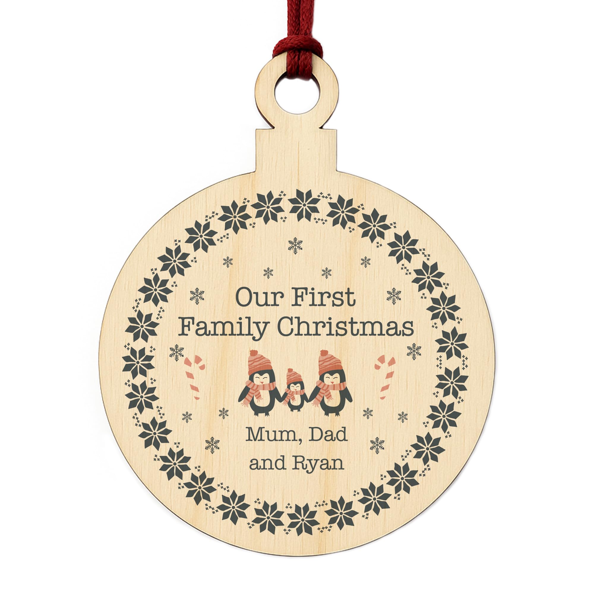 Personalised First Family Christmas Wood Bauble Xmas Tree Decoration New Baby