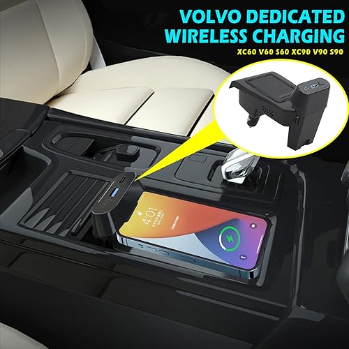 Miniatura 7 de Placa de carga inalámbrica para teléfono, accesorio de cargador de caja central interior del vehículo con puerto USB, compatible con Volvo XC90 XC60