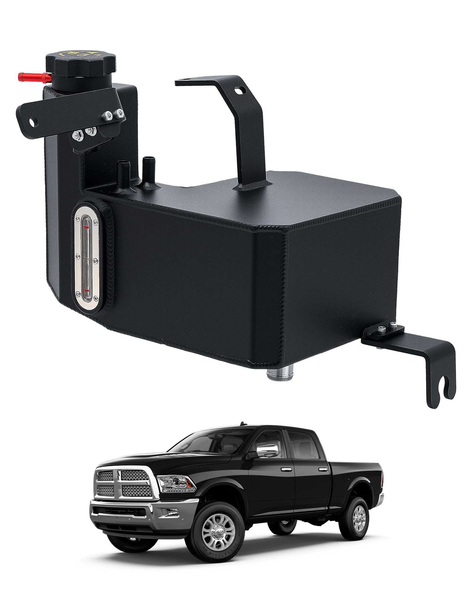 Photo 1 of 603-839 Coolant Reservoir Tank with Sensor & Cap for Ram 2500 3500 4500 5500 L6 6.7L 2013-2018, Replaces# 68166475AC 68096261AA 68166475AB Coolant Overflow Tank, Aluminum Alloy