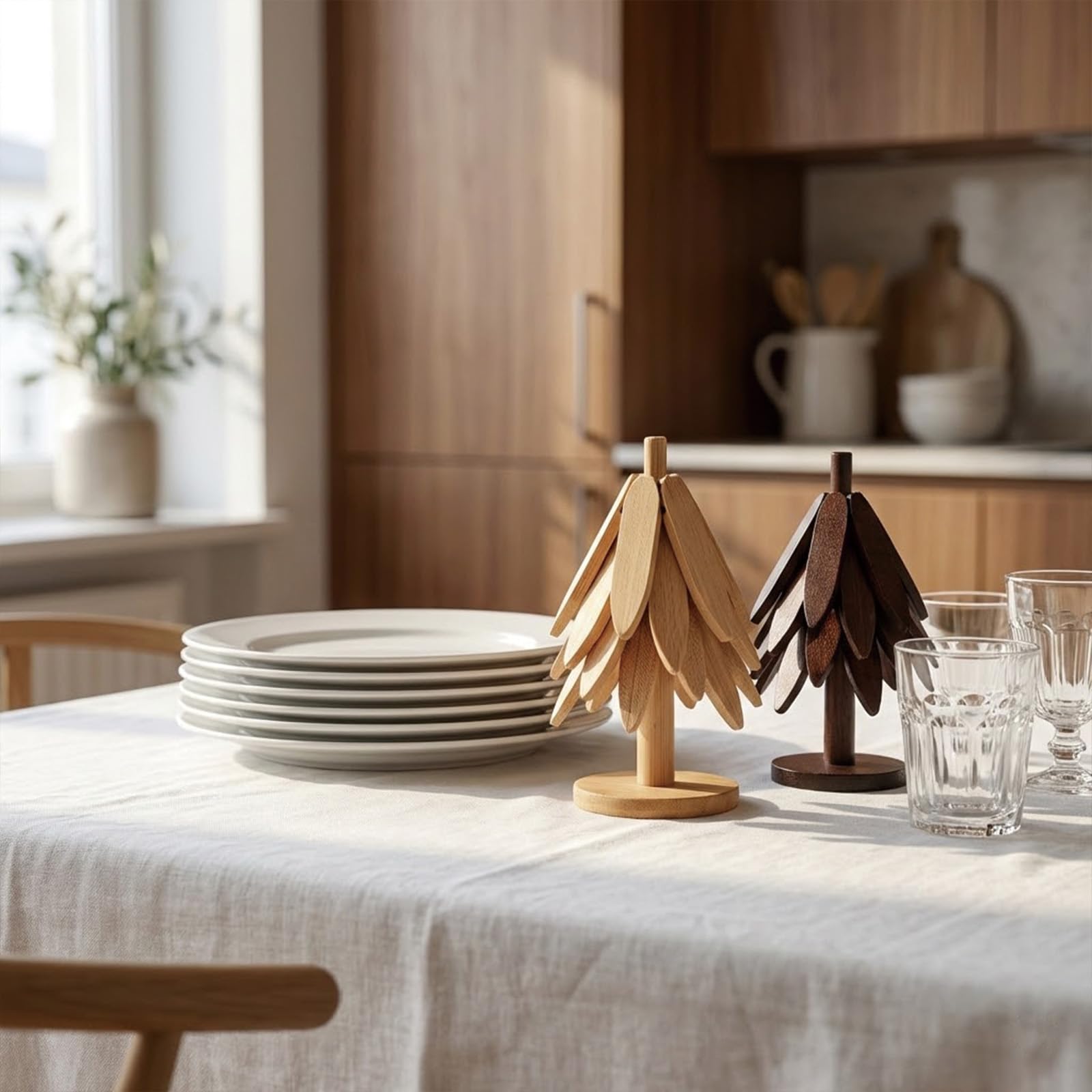 Set di sottopentola a forma di albero di Natale, 3/4/5 sottobicchieri pieghevoli a forma di fiore, per tazze e bicchieri d'acqua, protezione decorativa per la tavola per casa, cucina e sala da pranzo