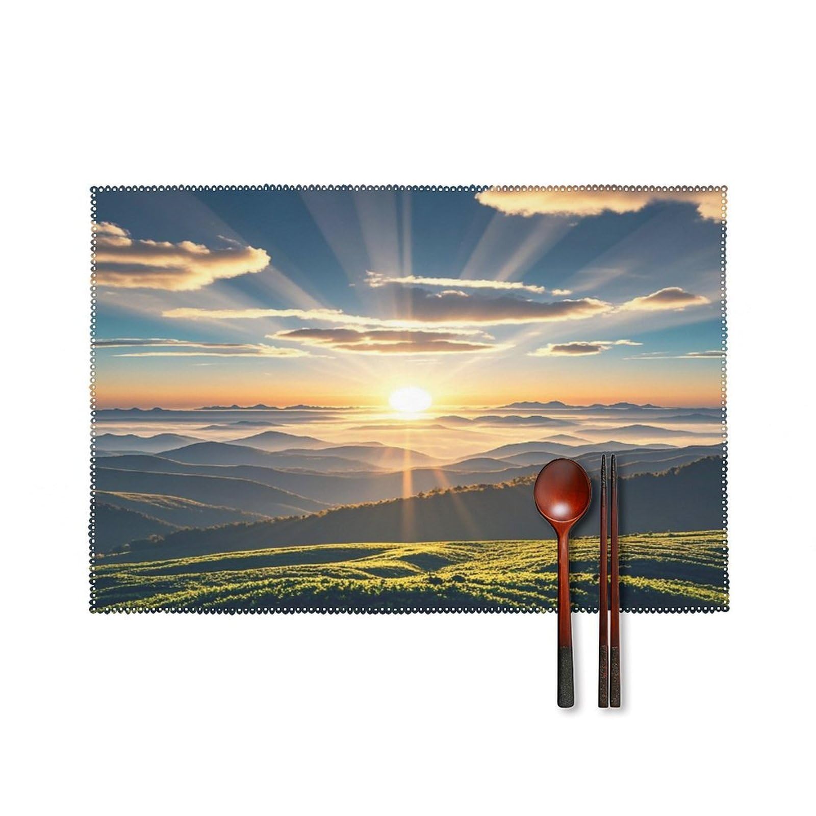 with Sun Rays Placemats Set of 6 Heat Resistant Non-Slip Table Mats Washable Indoor Outdoor Place Mats Rustic Vintage Seasonal Placemat for Kitchen Dining Outdoor Party Table Decor