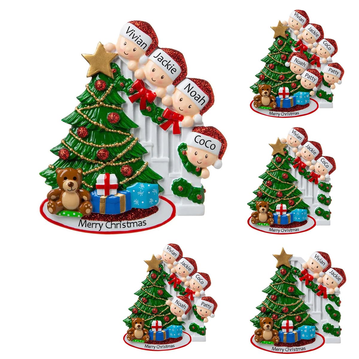 Custom Family Christmas Ornaments with Name for Family of 4 Personalized Bannister Peeking Family Christmas Tree Ornament Customized Xmas Ornament with Text Decoration Presents