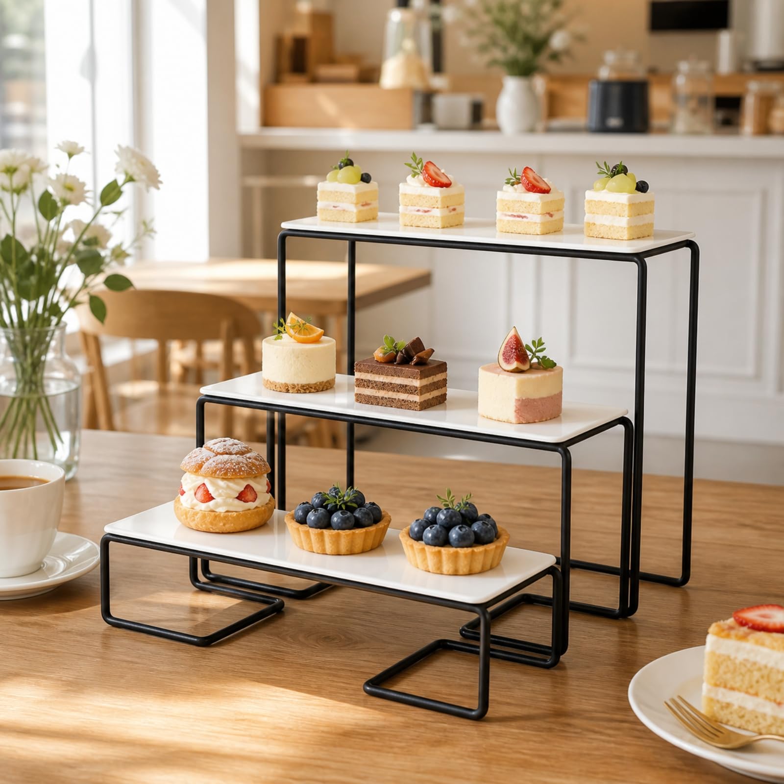 MagiDeal 3 Pezzi Alzatina Buffet Nero Alzata in Ferro Minimale Supporto Espositivo per Ristorazione Alberghiera
