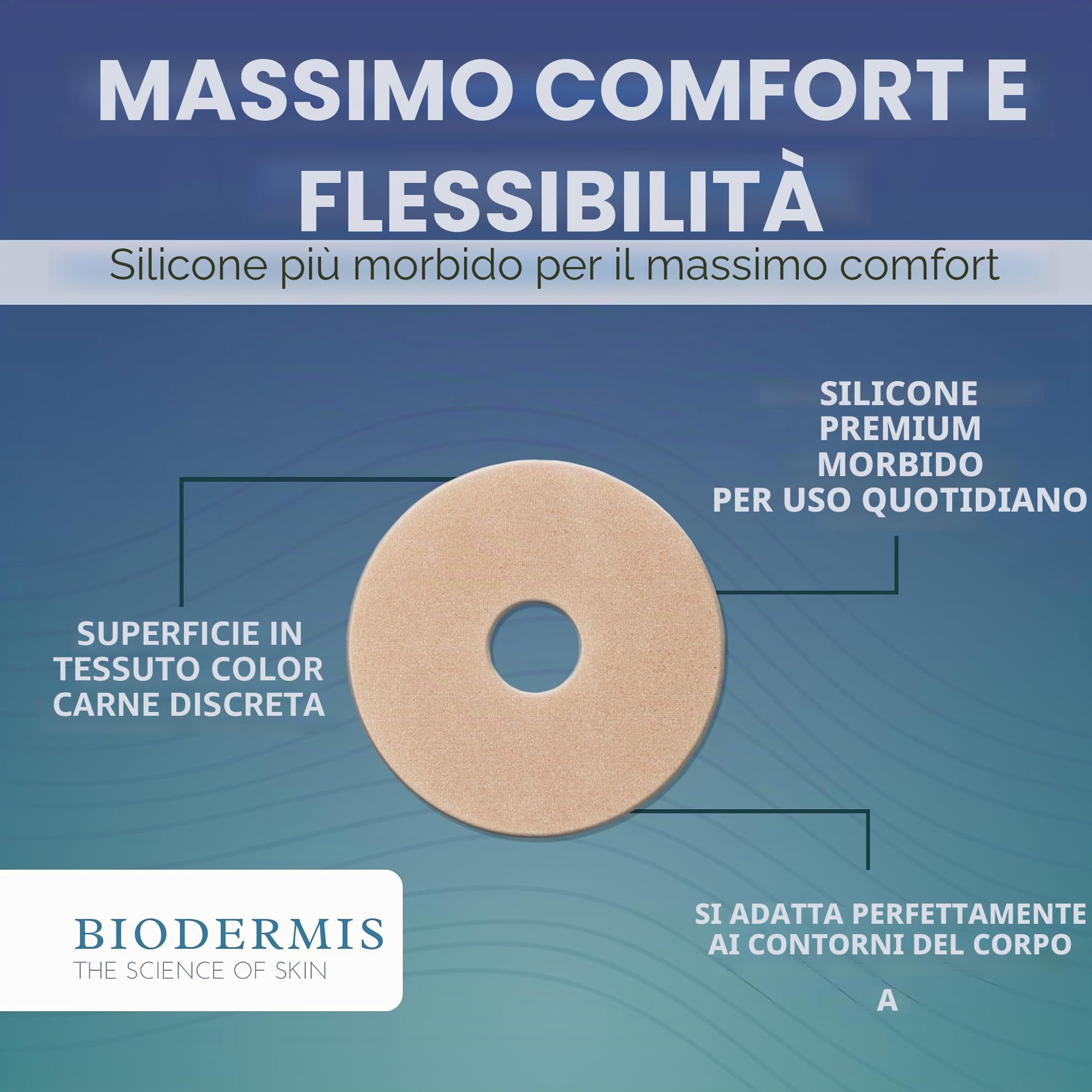 BIODERMIS - Cerotti Silicone Cicatrici | Riduce e Schiarisce Cicatrici | Adattabili a Tutte le Parti del Corpo | Riutilizzabile per Settimane, Color Carne, 1 unità, 100% Silicone