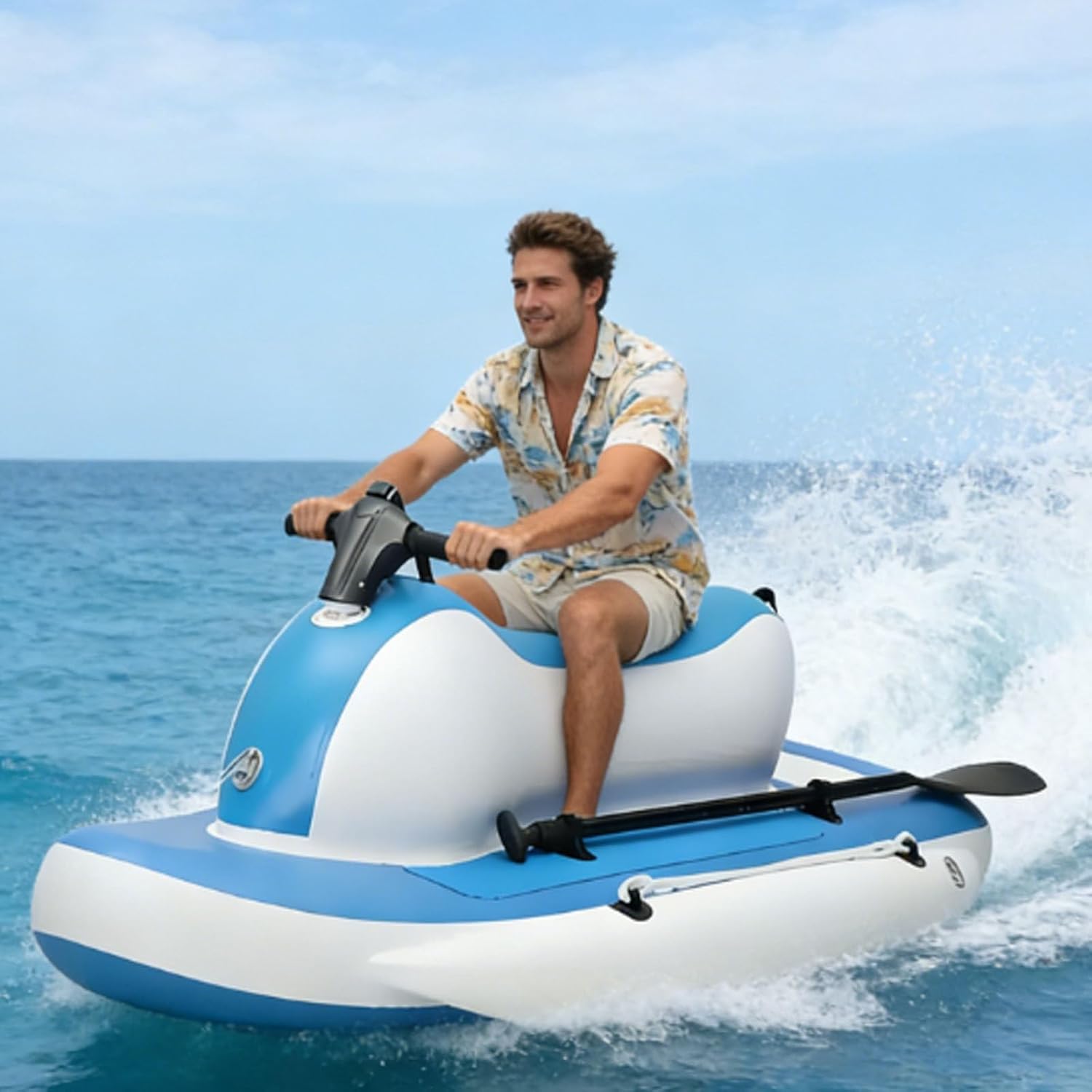 Foldable Electric Inflatable Kayak/Jet Boat W/Diving Scooter - Adults Electric Underwater Jet Ski/Surfboard,3 in 1 Tandem Watercraft,3 11km/H,10-Speed Forward/Reverse,330lb Load