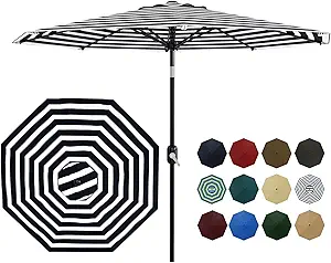 9Ft Patio Umbrella - 8 Sturdy Ribs Outdoor Table Umbrella with Crank Lift & Push Button Tilt - Market Umbrella for Pool, Deck, Yard, Garden - Black & White Stripe