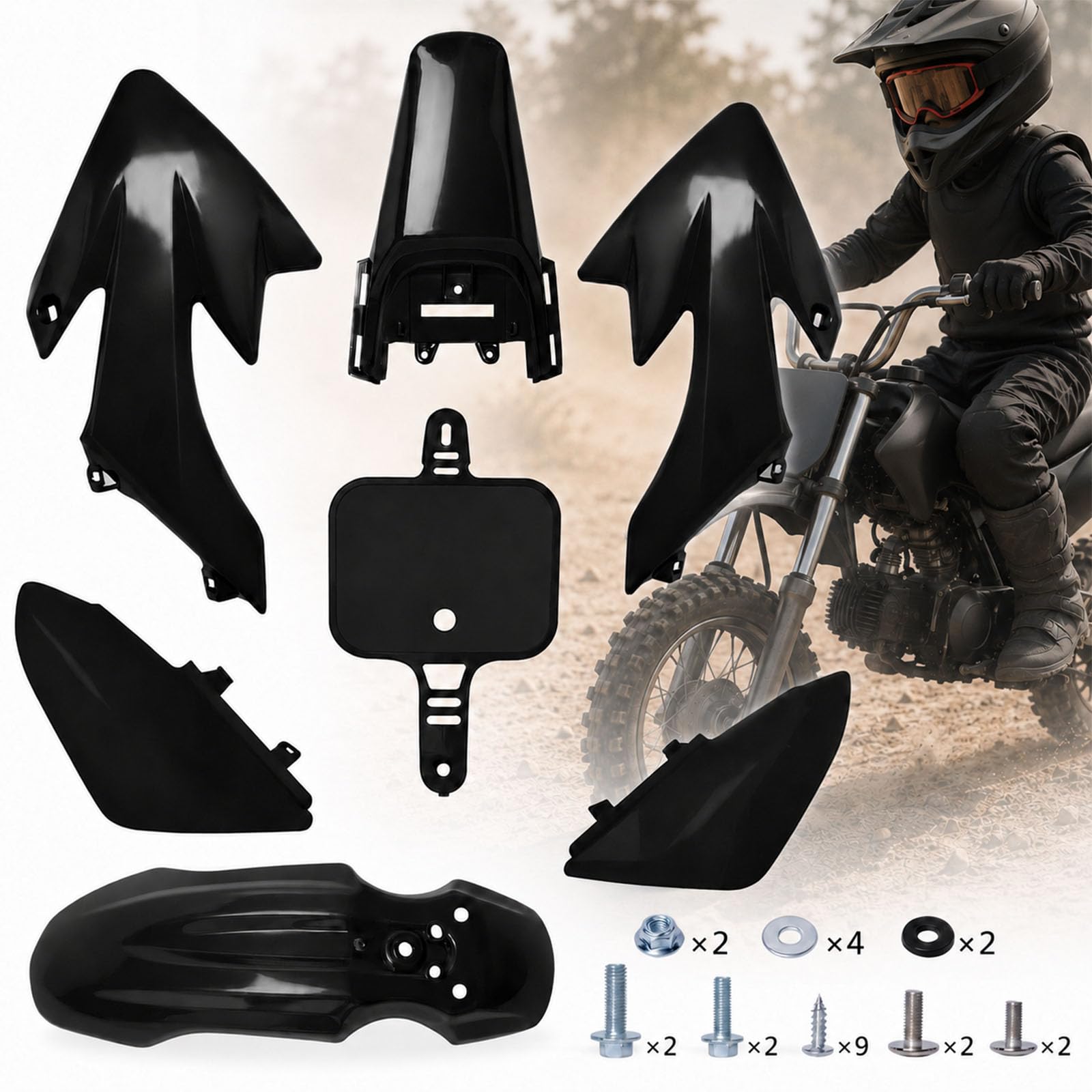 Podoy CRF50 Plastics Kit ABS Body Fender Fairing Set 7PCS with Bolt (Black)