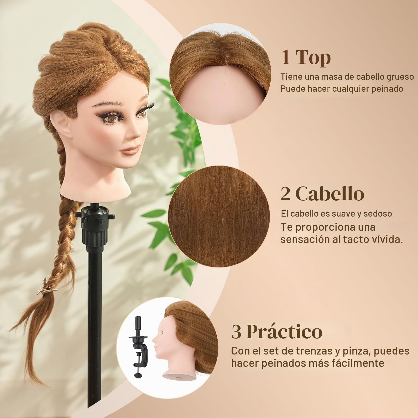 Cabeza de Peluqueria Neverland 24" 80% Pelo auténtico Practicas Formación Muñeca de la Cosmetología práctica maniquí muñeca para Peluquería con Soporte + Accesorios de Peinado DIY