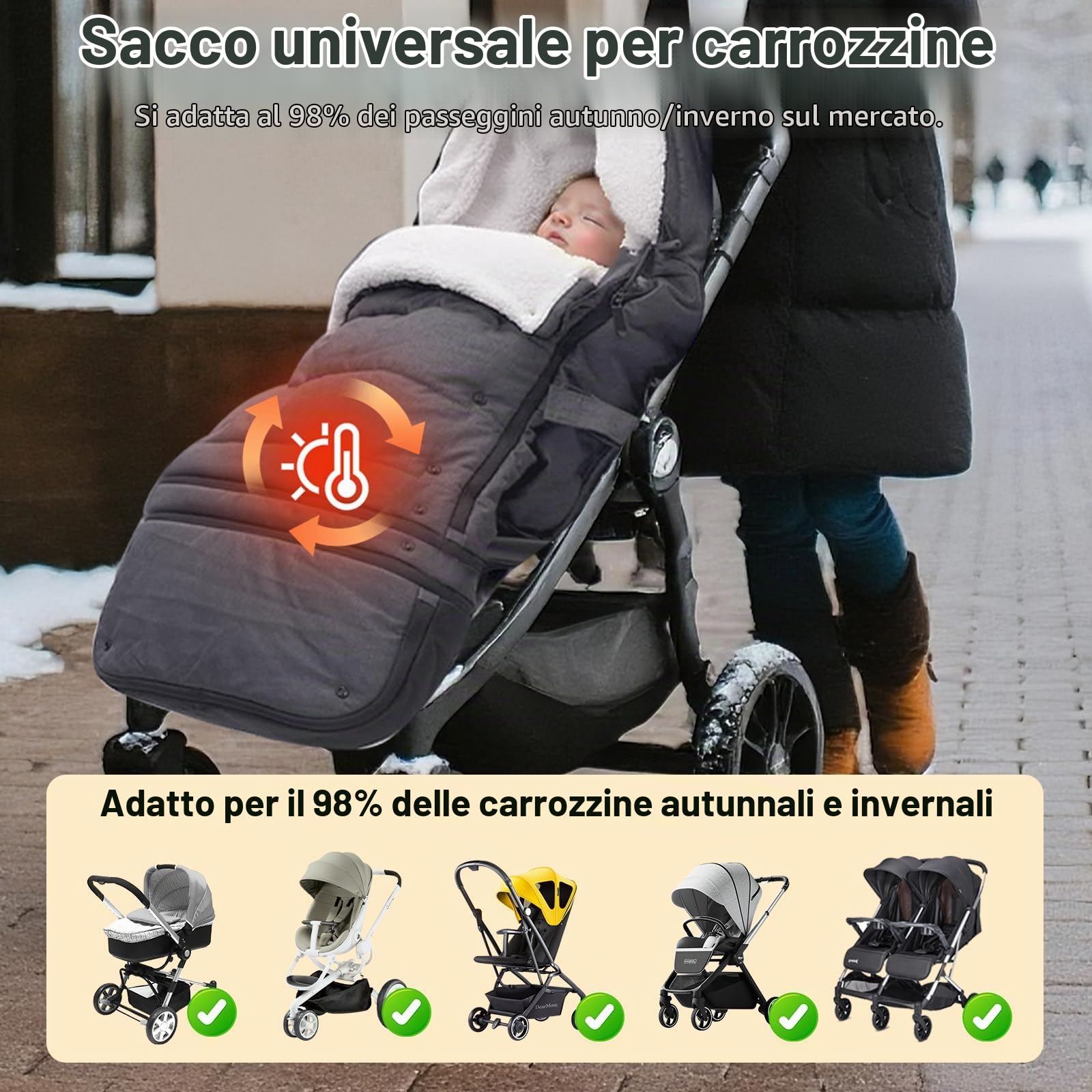 auvstar Coprigambe Passeggino Universale,Sacco Termico Per Bebè con Allungato,Sacco a pelo Passeggino Grande Invernale,Antiscivolo,Antivento,Termico (Grigio)