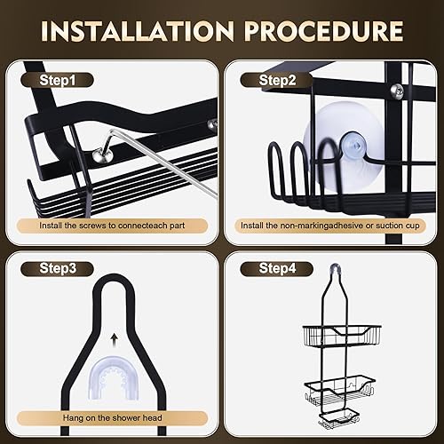 Miniatura 3 de Organizador de ducha para colgar sobre cabezal de ducha, estante de almacenamiento con ganchos para esponja de baño, soporte para champú con cesta