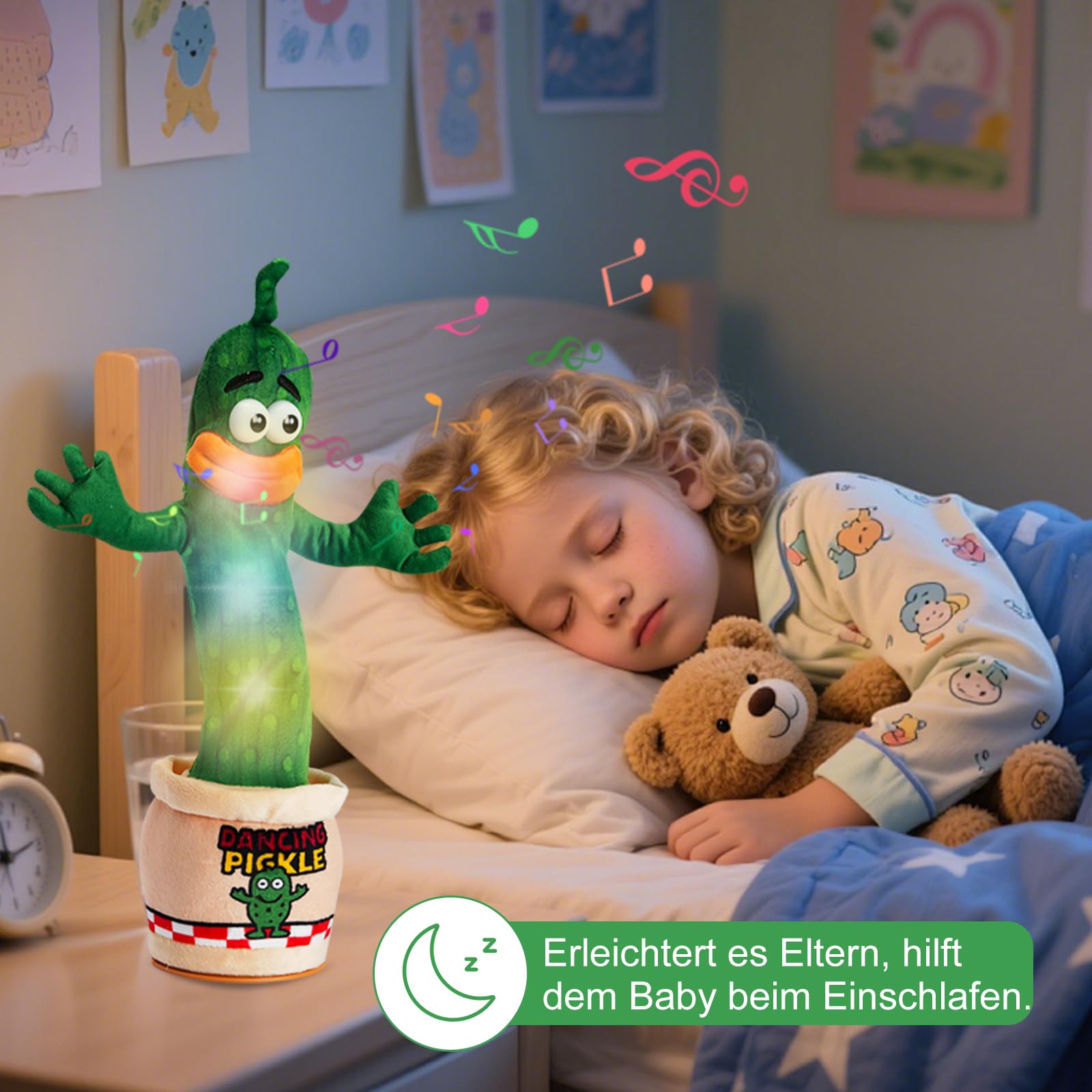 Interaktives tanzendes sprechendes Gurken-Babyspielzeug (0-6 3-6 6-12 12-18 Monate) Welpenspielzeug für Jungen Mädchen, singt imitiert nimmt wiederholt Gesprochenes 120 Lieder, Lautstärke einstellbar