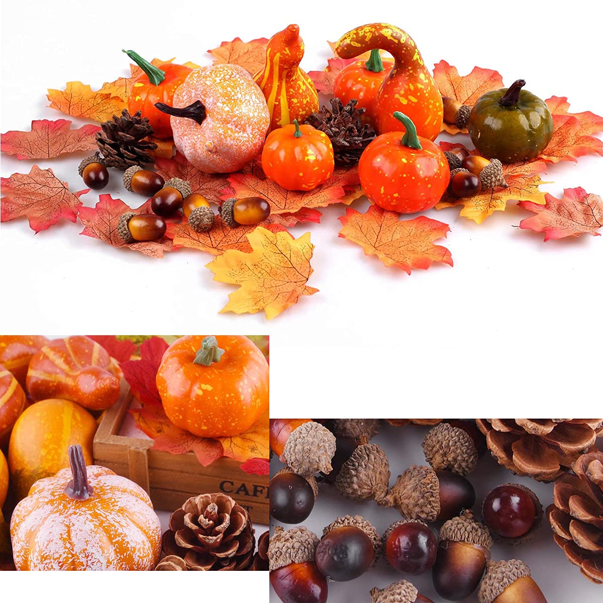 KDISHKRA 16-teiliges Kürbis Deko Set - Künstliche Herbstdekoration