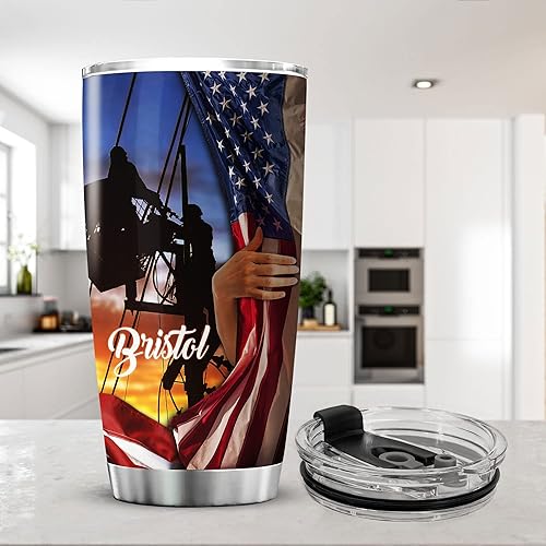 Miniatura 5 de ZOXIX Vaso personalizado con tapa de 20 onzas, regalo de oración de liniero, taza de café de acero inoxidable, cosas geniales para técnicos de línea