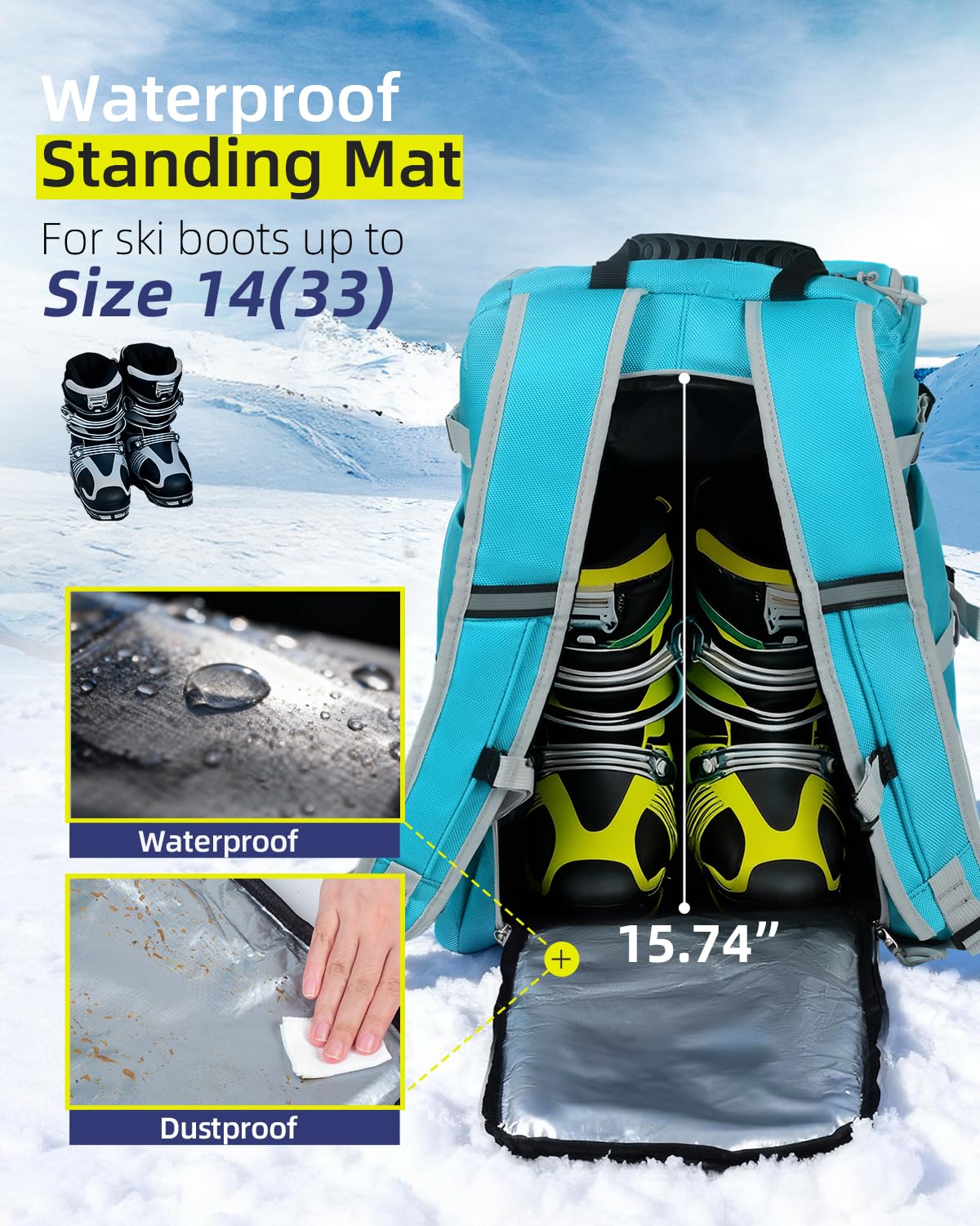 Abahub Torba na buty narciarskie, 50 l, 1680D, nylonowy, wodoodporny, wyściełany plecak na narty, snowboard, kask narciarski i akcesoria, jasnoniebieski