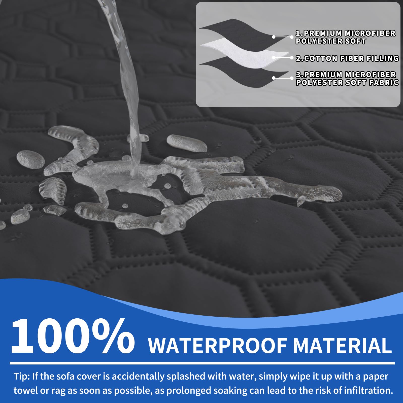 Ystyle Copridivano Impermeabile con Penisola 4 Posti (L 280 CM), Copridivano Angolare Destra/Sinistra Universale Reversibile, Copridivano Chaise longue Antigraffio Antimacchia, Nero