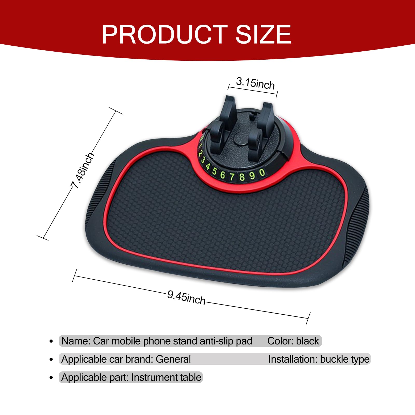 Slykew 1 PC Car Dashboard Protection Pad, Soft Waterproof PVC Anti-Slip Vehicle Mat with Temporary Parking Number, Universal Automotive Phone Holder Accessories for Truck SUV Car (Black & Red)