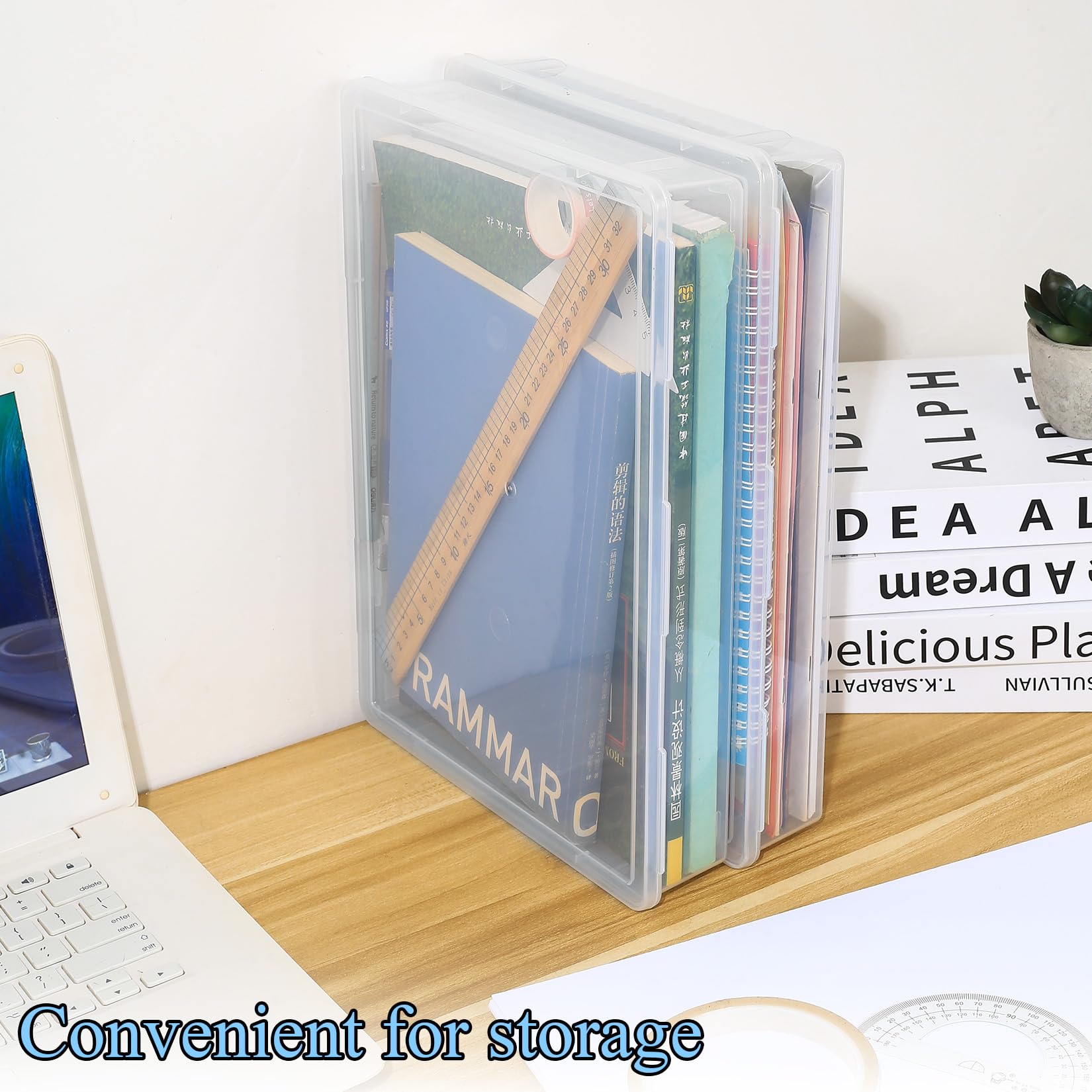 Caja de Almacenamiento A4, 2 Unidades Caja de Plástico Polivalente con Tapa - Transparente y Estable para Apilar para Documentos, Materiales de Manualidades y Oficina (31x22x5cm)