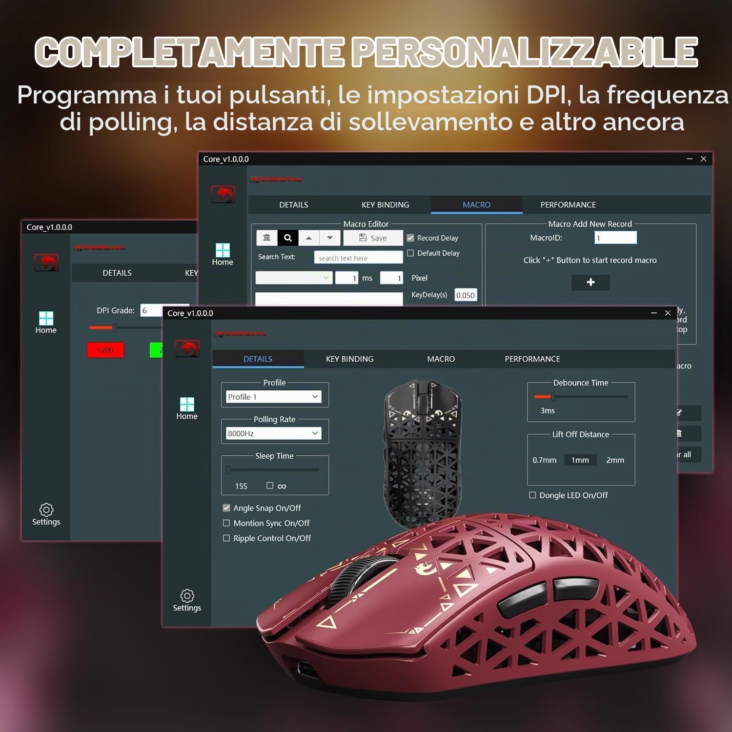 MAMBASNAKE M5 Ultra Carbon Fiber 8000Hz Wireless Gaming Mouse, 39g Superlight 42000DPI, sensore PAW3950MAX Nordic 52840, Bluetooth/2.4G/USB-C Wired Mice with Mouse Coiled Cable, for PC/Mac