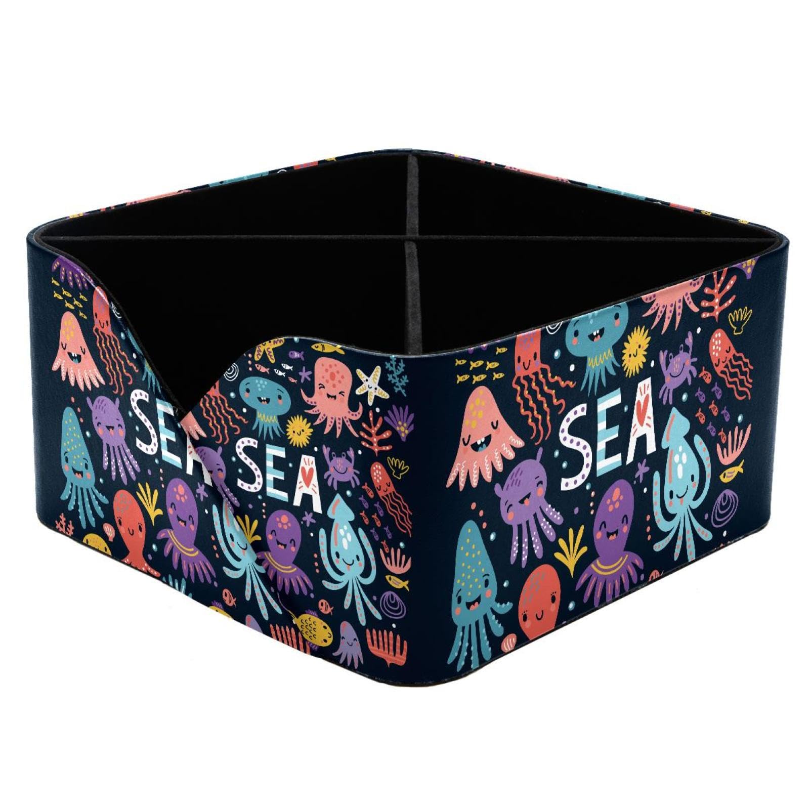 KengjuTesu Cute Octopus Sea Desktop Organizer Pen Holder, Rectangular Pencil Cup for Office, Study and Makeup Stations